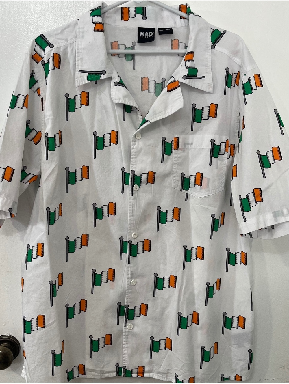 MAD Engine XXL White Cotton Shirt with Irish Flag Print